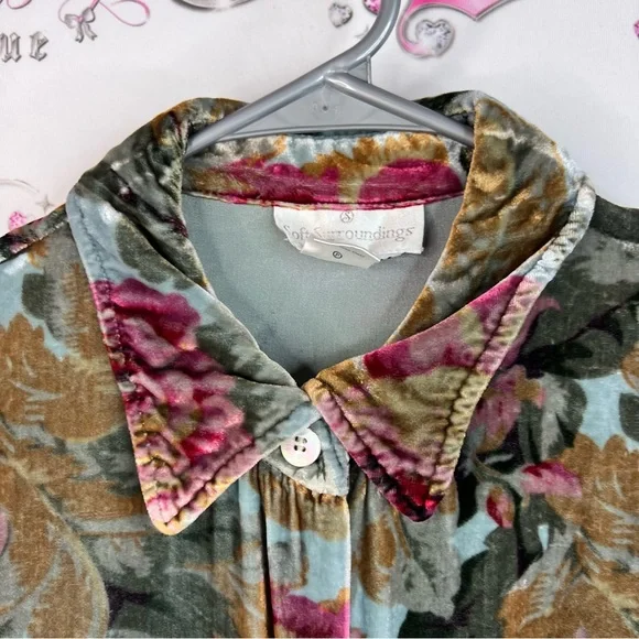 Soft Surroundings silk button down shirt velour feel Multicolor Velvet Shirt - Picture 6 of 15
